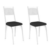 Kit 2 Cadeiras de Cozinha Virginia material sintético Preto Pés de Ferro Branco - Pallazio