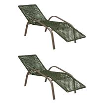 Kit 2 Cadeiras de Descanso Jade em Corda Náutica Verde e Alumínio Champagne