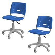 Kit 2 Cadeiras de Escritório Base Giratória Elo Azul/Cinza