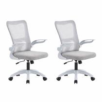 Kit 2 Cadeiras de Escritório Diretor com Sistema Relax Baltimore Cinza/Branco