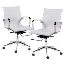 Kit 2 Cadeiras de Escritório Executiva Giratória PU Branco Kit 2 Cadeiras de Escritório Executiva Giratória PU Branco