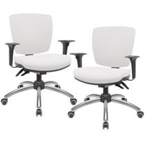Kit 2 Cadeiras de Escritório Executiva Office Giratória Cromada Baixa Flexi P03 Vinil Branco-Lyam