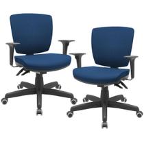 Kit 2 Cadeiras de Escritório Executiva Office Giratória Preto Baixa Flexi P03 Poliéster Azul - Lyam Kit 2 Cadeiras de Escritório Executiva Office Giratória Preto Baixa Flexi P03 Poliéster Azul - Lyam