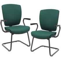 Kit 2 Cadeiras de Escritório Fixa Executiva Office Preto Slim Alta Flexi P03 Poliéster Verde - Lyam Kit 2 Cadeiras de Escritório Fixa Executiva Office Preto Slim Alta Flexi P03 Poliéster Verde - Lyam