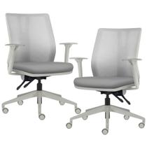 Kit 2 Cadeiras de Escritório Giratória Diretor Flow F02 Base Cinza Sintético Cinza - Lyam Decor Kit 2 Cadeiras de Escritório Giratória Diretor Flow F02 Base Cinza Sintético Cinza - Lyam Decor