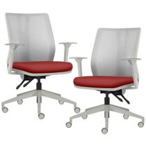 Kit 2 Cadeiras de Escritório Giratória Diretor Flow F02 Base Cinza Sintético Vermelho - Lyam Decor