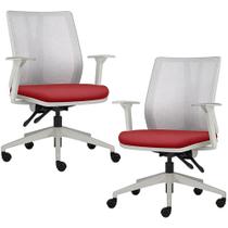Kit 2 Cadeiras de Escritório Giratória Diretor Flow F02 Base Cinza Sintético Vermelho - Lyam Decor Kit 2 Cadeiras de Escritório Giratória Diretor Flow F02 Base Cinza Sintético Vermelho - Lyam Decor