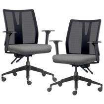 Kit 2 Cadeiras de Escritório Giratória Diretor Flow F02 Base Preta Linho Cinza Escuro - Lyam Decor Kit 2 Cadeiras de Escritório Giratória Diretor Flow F02 Base Preta Linho Cinza Escuro - Lyam Decor