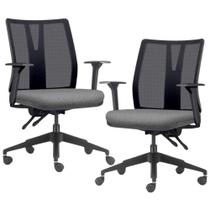 Kit 2 Cadeiras de Escritório Giratória Diretor Flow F02 Base Preta Linho Cinza Escuro - Lyam Decor