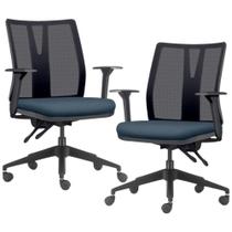 Kit 2 Cadeiras de Escritório Giratória Diretor Flow F02 Base Preta Sintético Azul - Lyam Decor