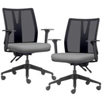 Kit 2 Cadeiras de Escritório Giratória Diretor Flow F02 Base Preta Sintético Cinza - Lyam Decor