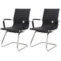 Kit 2 Cadeiras De Escritório Interlocutor Fixa Baixa Stripes Esteirinha Charles Eames Eiffel Preta - Cadeiras INC