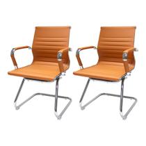 Kit 2 Cadeiras De Escritório Interlocutor Fixa Stripes Esteirinha Charles Eames Eiffel Caramelo
