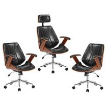 Kit 2 Cadeiras de Escritório Juliette Diretor e 1 Presidente Preta G24 - Gran Belo Kit 2 Cadeiras de Escritório Juliette Diretor e 1 Presidente Preta G24 - Gran Belo