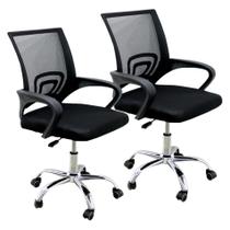 Kit 2 Cadeiras de Escritório Mesh Assento Estofado Base Giratória 9050 - Preta Kit 2 Cadeiras de Escritório Mesh Assento Estofado Base Giratória 9050 - Preta