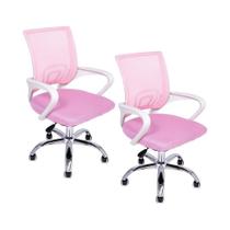 Kit 2 Cadeiras De Escritório Oficial Begônia Ergonômico Rosa