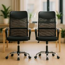 Kit 2 Cadeiras De Escritório Presidente Cairo Mesh Preta