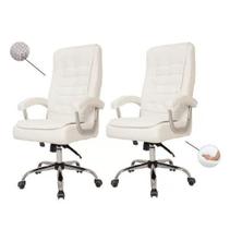 Kit 2 Cadeiras De Escritório Presidente Executiva Alta Big Confortável Molas Ensacadas- Branca