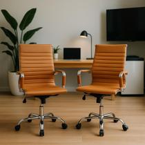 Kit 2 Cadeiras De Escritório Presidente Executiva Alta Charles Eames Eiffel Esteirinha Caramelo Kit 2 Cadeiras De Escritório Presidente Executiva Alta Charles Eames Eiffel Esteirinha Caramelo