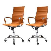 Kit 2 Cadeiras De Escritório Presidente Executiva Alta Charles Eames Eiffel Esteirinha Caramelo - Cadeiras INC