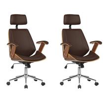 Kit 2 Cadeiras de Escritório Presidente Giratória com Apoia Cabeça Office Lisboa