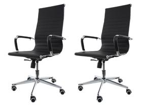 Kit 2 Cadeiras De Escritório Presidente Stripes Esteirinha Com Relax Home Office Preta