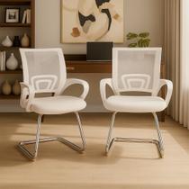 Kit 2 Cadeiras De Escritório Secretária Base Fixa Tela Mesh