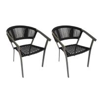 Kit 2 Cadeiras de Jantar Corda Náutica Preto Base Aluminio Rami Sofia Linha Plus