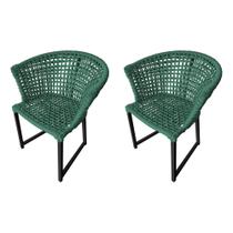 Kit 2 Cadeiras de Jantar Corda Naútica Salinas Area Externa Base Alumínio Preto - Verde Oliva Kit 2 Cadeiras de Jantar Corda Naútica Salinas Area Externa Base Alumínio Preto - Verde Oliva