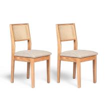 Kit 2 Cadeiras de Jantar de Madeira Estofadas para Cozinha Sala com Trama Natural Silvia Cor Amêndoa e Tecido Linho