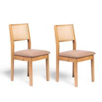 Kit 2 Cadeiras de Jantar de Madeira Estofadas para Cozinha Sala com Trama Natural Silvia Cor Amêndoa e Tecido Suede