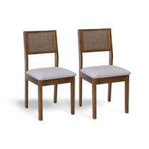 Kit 2 Cadeiras de Jantar de Madeira Estofadas para Cozinha Sala com Trama Natural Silvia Cor Imbuia e Tecido Linho