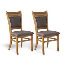 Kit 2 Cadeiras de Jantar de Madeira Estofadas para Cozinha Sala Tammy Amêndoa e Tecido Linho Marrom Detalhe em Rattan