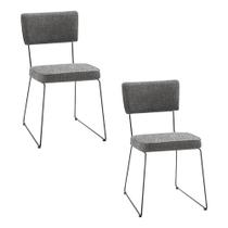 Kit 2 Cadeiras de Jantar Decorativa Base Aço Preto Luigi Linho Cinza G17 - Gran Belo