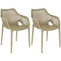 Kit 2 Cadeiras de Jantar Design Suits com Braços Empilhável em Polipropileno - Nude