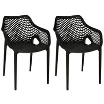 Kit 2 Cadeiras De Jantar Design Suits Com Braços Empilhável Em Polipropileno - Preto