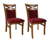 Kit 2 Cadeiras de Jantar Eduarda Verniz Imbuia e Veludo Vermelho Bordô