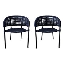 Kit 2 Cadeiras de Jantar em Corda Naútica Azul Sol Base Aluminio Preto