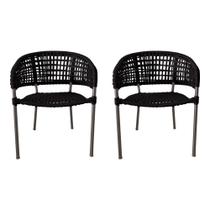 Kit 2 Cadeiras de Jantar em Corda Naútica Preta Sol Base Aluminio Rami
