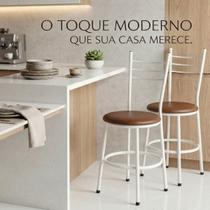 Kit 2 cadeiras de jantar em ferro estofada resistente e aconchegante para cozinha oferta Liz Estrutura Branca:Marrom Kit 2 cadeiras de jantar em ferro estofada resistente e aconchegante para cozinha oferta Liz Estrutura Branca:Marrom