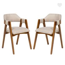 Kit 2 Cadeiras de Jantar em Madeira Lua Estofada Linho Bege L59 RMI