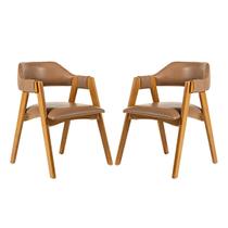 Kit 2 Cadeiras de Jantar em Madeira Lua Estofada material sintético Caramelo L85 RMI Kit 2 Cadeiras de Jantar em Madeira Lua Estofada material sintético Caramelo L85 RMI
