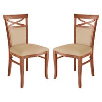 Kit 2 Cadeiras de Jantar Estofada Copacabana 48 x 100 Cm Madeira Maciça Imbuia Suede Bege M43 - RMI