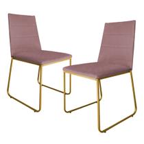 Kit 2 Cadeiras de Jantar Estofada Lille Base Gold Veludo Rosê - Montanaris Decor
