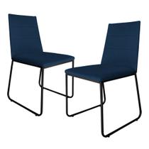Kit 2 Cadeiras de Jantar Estofada Lille Base Preta Veludo Azul Marinho - Montanaris Decor