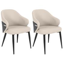 Kit 2 Cadeiras de Jantar Estofada Milano Design Italiano com Encosto Ergonômico - Bege/Cinza Escuro Kit 2 Cadeiras de Jantar Estofada Milano Design Italiano com Encosto Ergonômico - Bege/Cinza Escuro