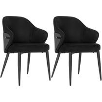 Kit 2 Cadeiras de Jantar Estofada Milano Design Italiano com Encosto Ergonômico - Preto/Cinza Kit 2 Cadeiras de Jantar Estofada Milano Design Italiano com Encosto Ergonômico - Preto/Cinza