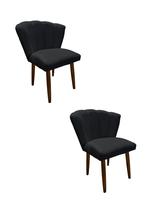Kit 2 Cadeiras de Jantar Estofada Pétala Tecido Veludo Grafite Pés Palito Kimi Design