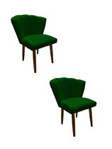 Kit 2 Cadeiras de Jantar Estofada Pétala Tecido Veludo Verde Pés Palito Kimi Design