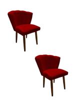 Kit 2 Cadeiras de Jantar Estofada Pétala Tecido Veludo Vermelho Pés Palito Kimi Decor